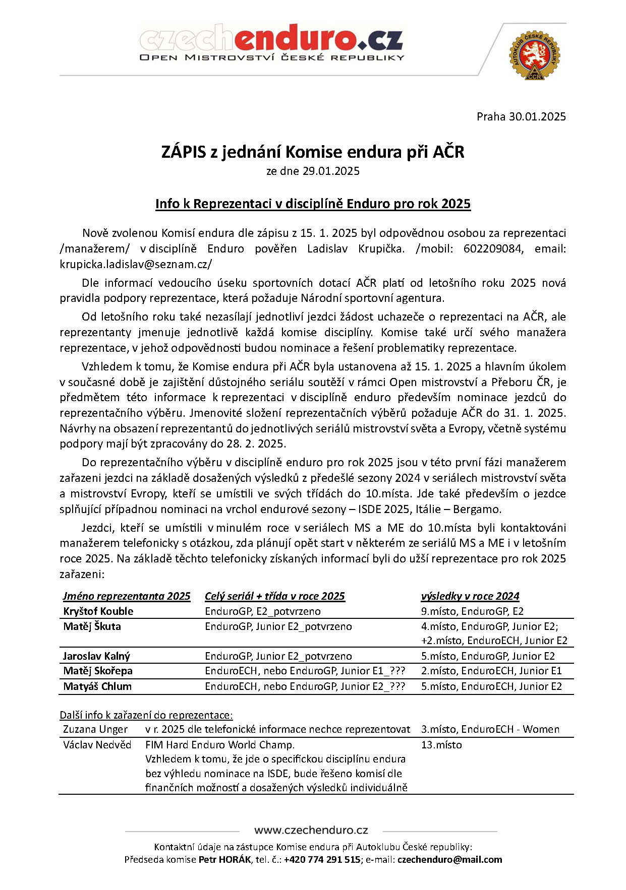 Zápis č. 03 290125 Komise enduro složení repre enduro 2025 Stránka 1 1